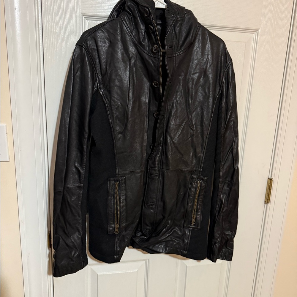 Nicholas K Black Hooded Leather coat